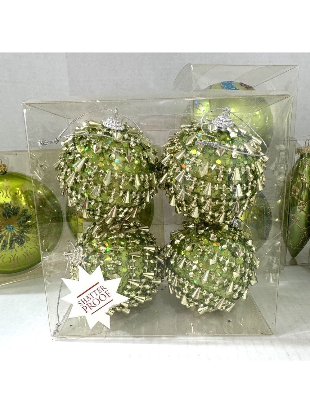 Lot of 20 Hobby Lobby + Home Goods Glass Christmas Ornaments Green Gold Silver - Picture 5 of 13